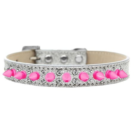 PET PAL Double Crystal & Bright Pink Spikes Dog CollarSilver Ice Cream Size 12 PE793524